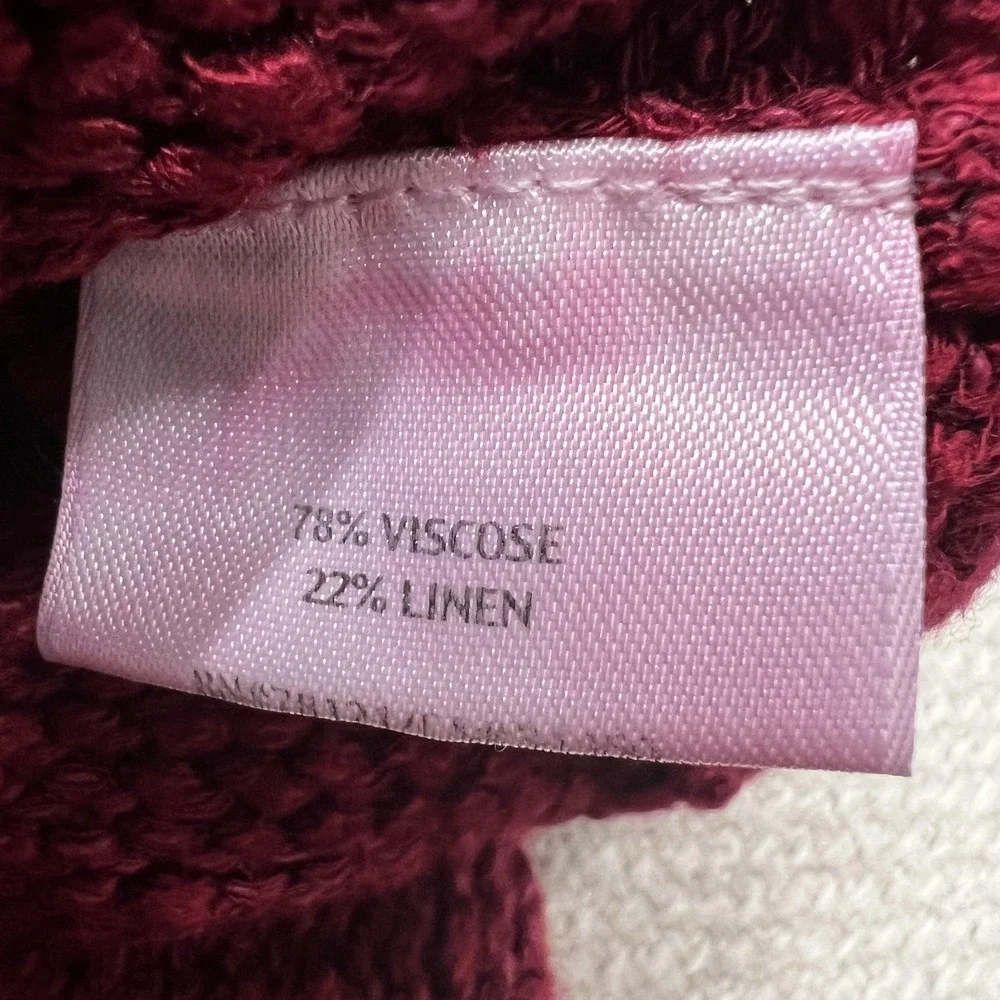 Eileen Fisher Sweater Women 2X Burgundy V Neck Knit Tunic Pullover Linen Viscose